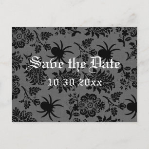 Spider Damask on Grey Linen Save the Date Announcement Postcard