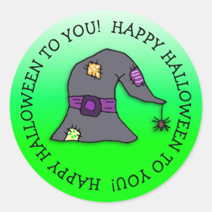 Spider dangling from Witch's Hat Halloween Classic Round Sticker