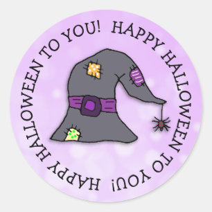 Spider dangling from Witch's Hat Halloween Classic Round Sticker