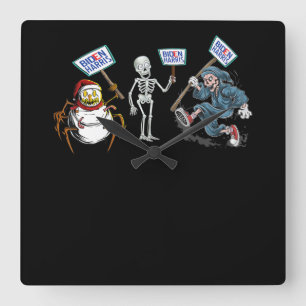 Spider Dead skull Running Skeleton Snowman Spider Square Wall Clock