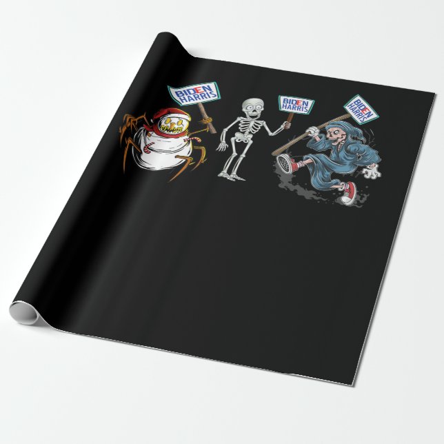 Spider |Dead skull Running Skeleton Snowman Spider Wrapping Paper (Unrolled)