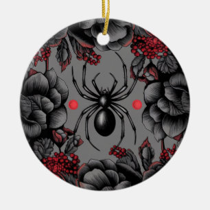 Spider Floral design Gothic style  Ceramic Tree Decoration