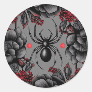 Spider Floral design Gothic style  Classic Round Sticker