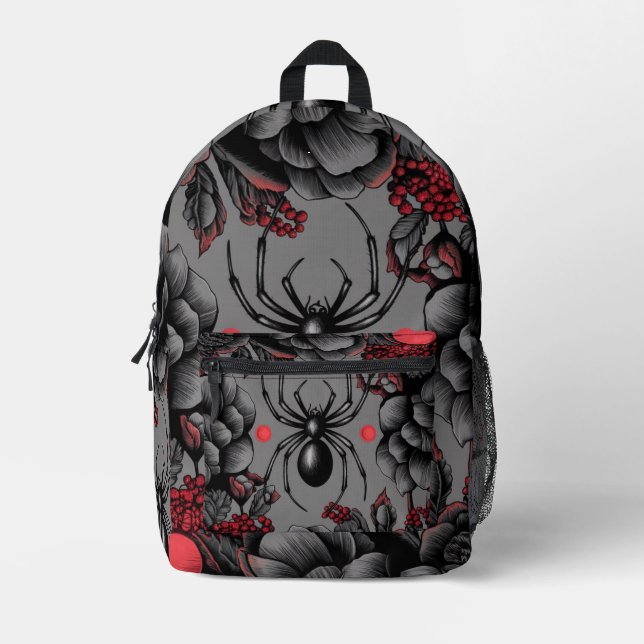 Spider Floral design Gothic style  Printed Backpack (Front)