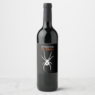 Spider G Funny Halloween Costume - Creepin It Real Wine Label