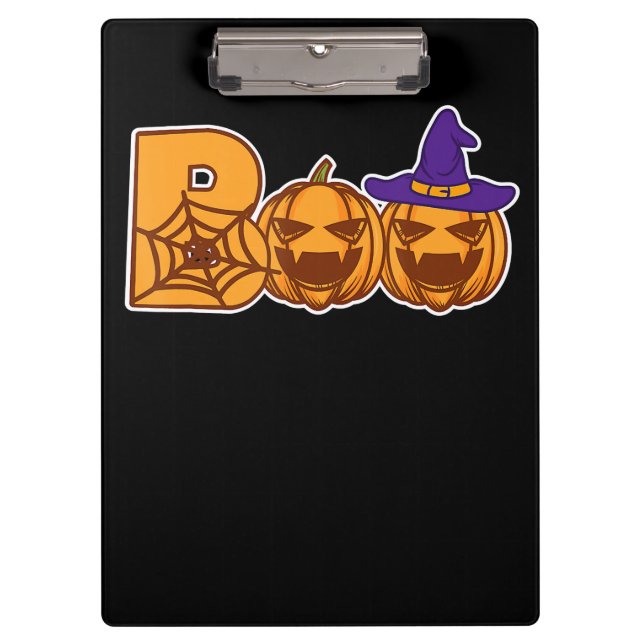 Spider Gift | Boo Halloween Pumpkin Faces Spider Clipboard (Front)