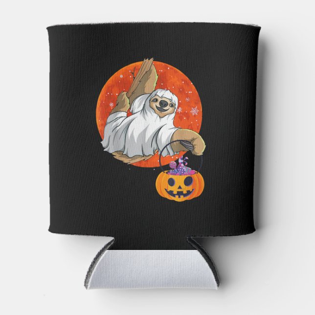 Spider Gift | Boo Halloween With Pumpkin Can Cooler (Front)