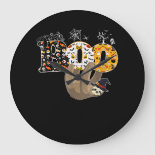 Spider Gift   Boo Halloween With Sloth Witch Hat Large Clock