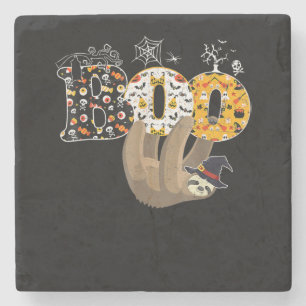 Spider Gift Boo Halloween With Sloth Witch Hat Stone Coaster