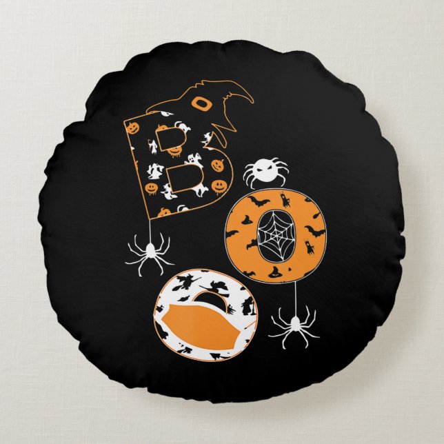 Spider Gift |Boo Mask Spider Witch Hat Pumpkin Round Cushion (Front)