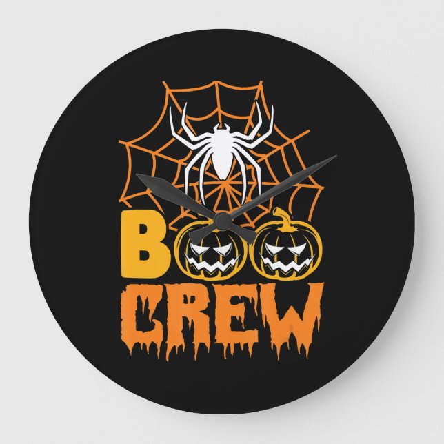 Spider Gift |Boo Pumpkin Halloween Spider Boo Crew Large Clock (Front)