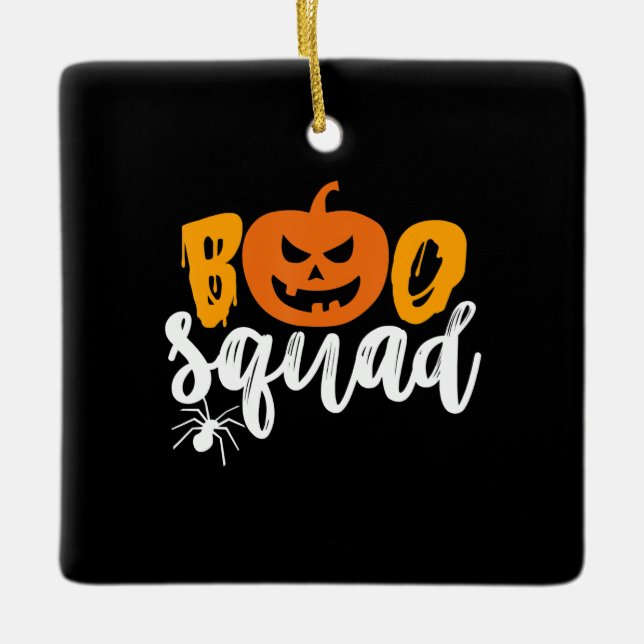 Spider Gift | Boo Squad - Pumpkin Spider Halloween Ceramic Ornament (Front)