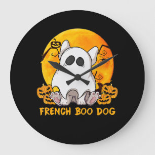 Spider Gift French Boo Bulldog With Pumpkin Spider Large Clock