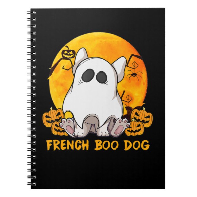 Spider Gift|French Boo Bulldog With Pumpkin Spider Notebook (Front)