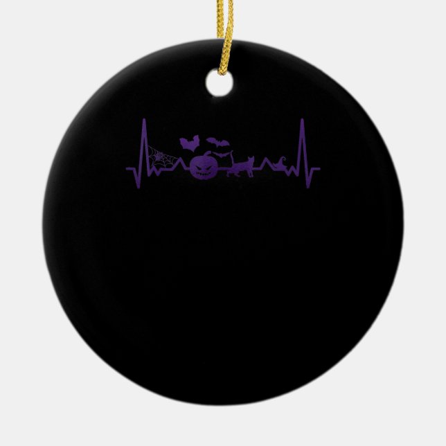 Spider Gift | Funny Heartbeat Line Halloween Ceramic Tree Decoration (Front)