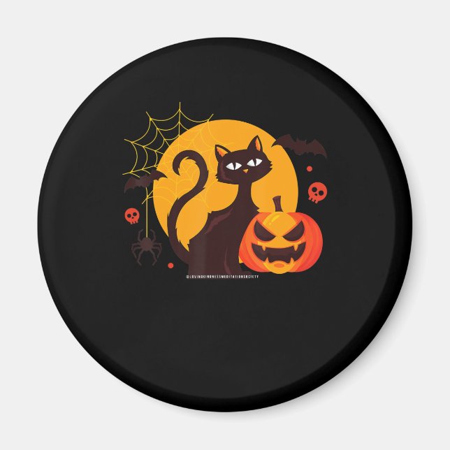 Spider Gift | Halloween Black Cat Spider Pumpkin Magnet (Front)