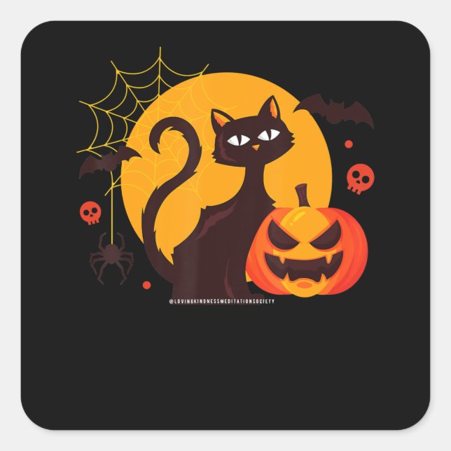 Spider Gift | Halloween Black Cat Spider Pumpkin Square Sticker (Front)