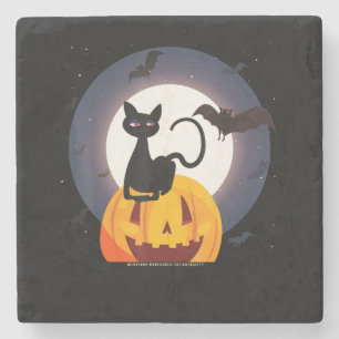 Spider Gift Halloween Black Cat Spider Pumpkin Stone Coaster