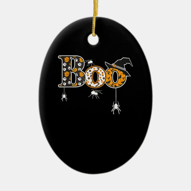 Spider Gift | Halloween Boo Spider Ceramic Tree Decoration (Front)