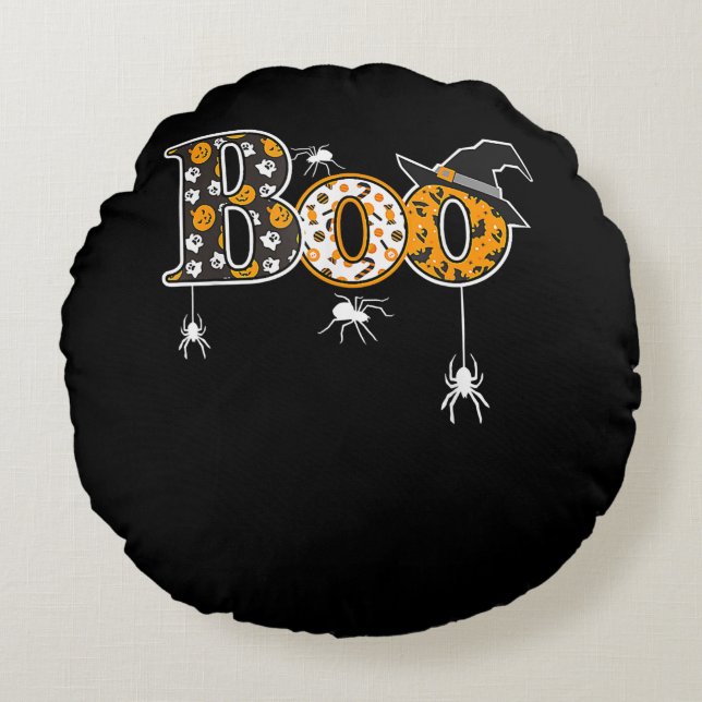 Spider Gift | Halloween Boo Spider Round Cushion (Front)