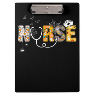 Spider Gift Halloween Nurse With Pumpkin Spider Clipboard