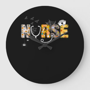 Spider Gift Halloween Nurse With Pumpkin Spider Large Clock