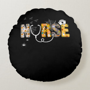 Spider Gift Halloween Nurse With Pumpkin Spider Round Cushion