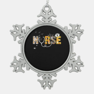 Spider Gift Halloween Nurse With Pumpkin Spider Snowflake Pewter Christmas Ornament