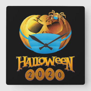 Spider Gift Halloween Pumpkin And Spider Mask Square Wall Clock