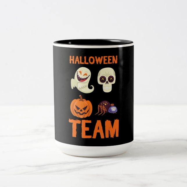 Spider Gift | Halloween Team Pumpkin Ghost Spider Two-Tone Coffee Mug (Center)