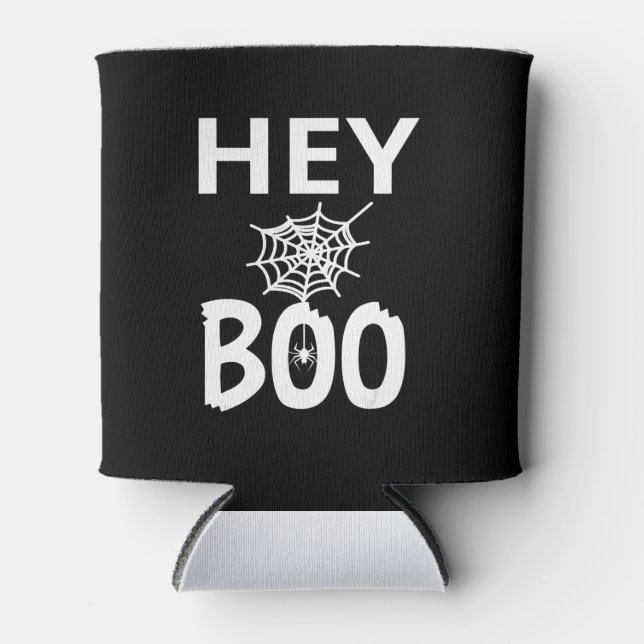 Spider Gift | Hey Boo Halloween Funny Spider Web Can Cooler (Front)