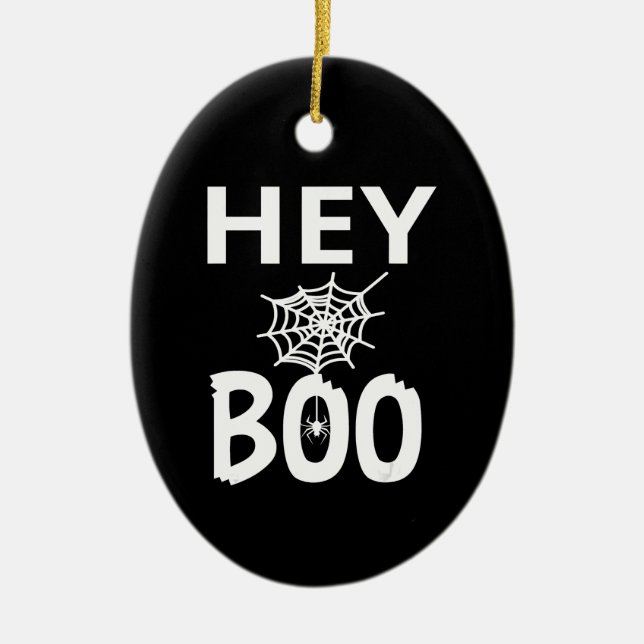Spider Gift | Hey Boo Halloween Funny Spider Web Ceramic Tree Decoration (Front)