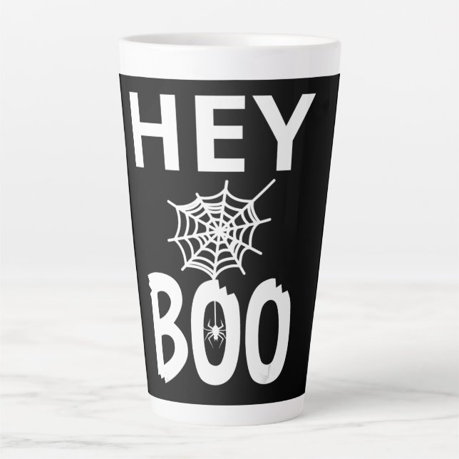 Spider Gift | Hey Boo Halloween Funny Spider Web Latte Mug (Front)