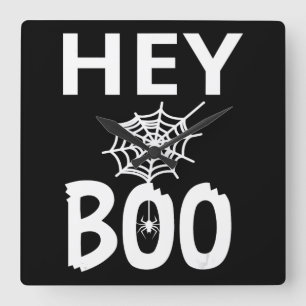 Spider Gift Hey Boo Halloween Funny Spider Web Square Wall Clock