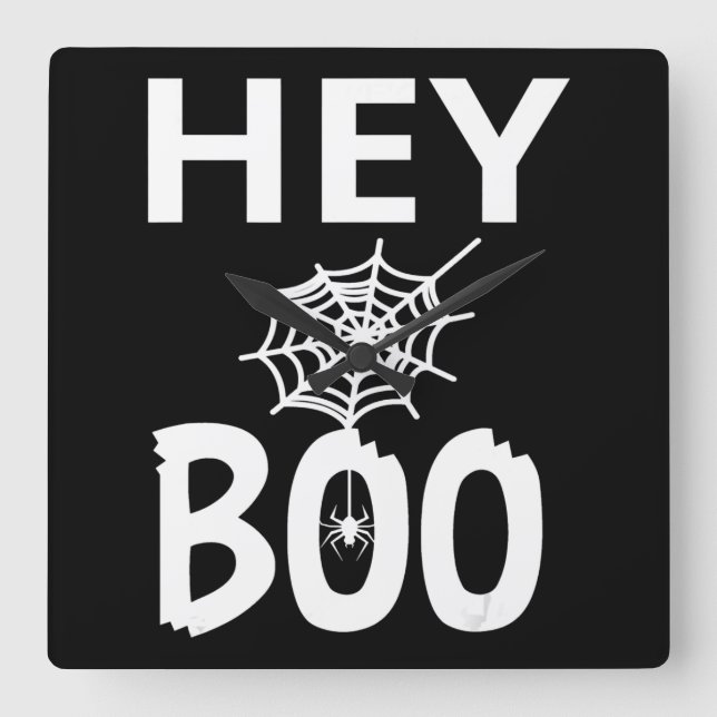 Spider Gift | Hey Boo Halloween Funny Spider Web Square Wall Clock (Front)