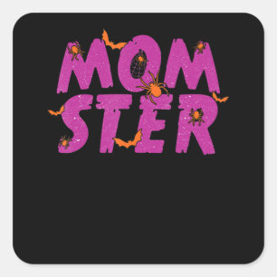 Spider Gift MOMSTER Spider Net And Bat Halloween Square Sticker