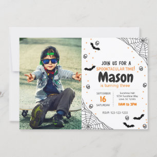 Spider Halloween Birthday Invite with photo