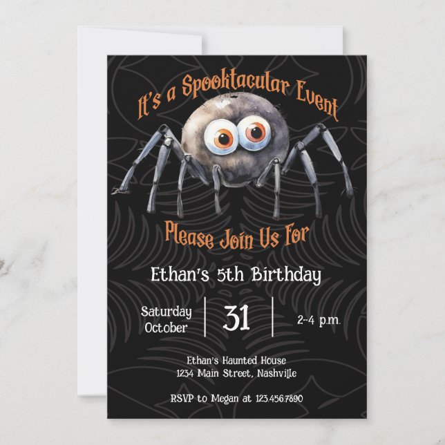 Spider Halloween Birthday Party  Invitation (Front)