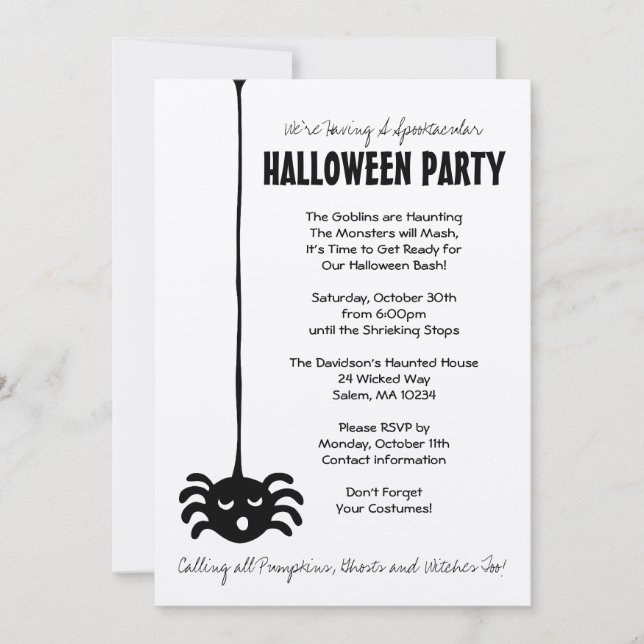 Spider Halloween Party Invitation (Front)