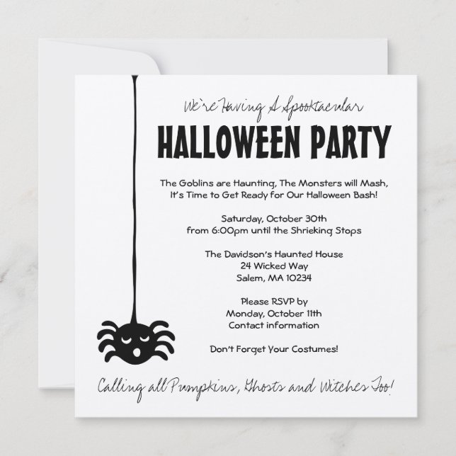 Spider Halloween Party Invitation - Square (Front)