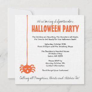 Spider Halloween Party Invite with Orange on Linen