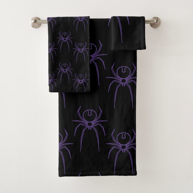 Spider in Purple and Black Bath Towel Set (Insitu)