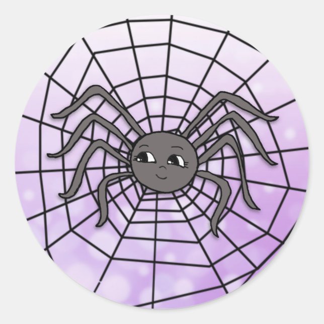 Spider in Spider Web Halloween Spooky Party Classic Round Sticker (Front)