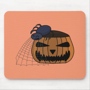 Spider in the web in the halloween pumpkin mouse mat
