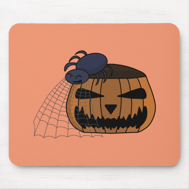 Spider in the web in the halloween pumpkin mouse mat (Front)