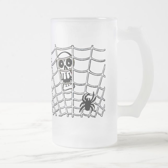 Spider in Web with Skull Frosted Glass Beer Mug (Right)
