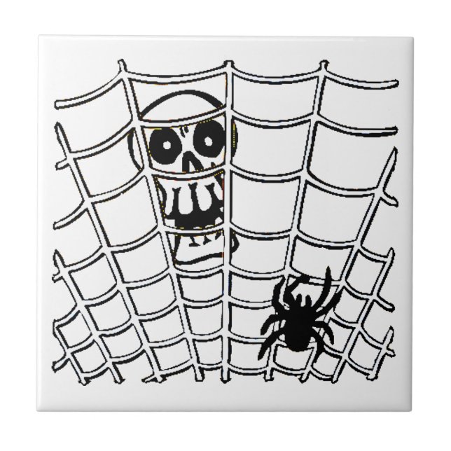 Spider in Web with Skull Halloween Tile (Front)