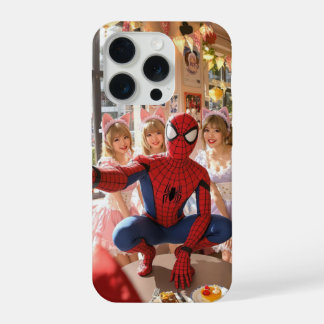 Spider-man takes a selfie with cute japanese maids iPhone 15 pro case