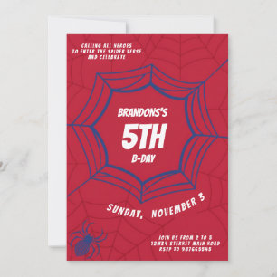 Spider man Web Birthday Superhero Theme Kids Party Invitation