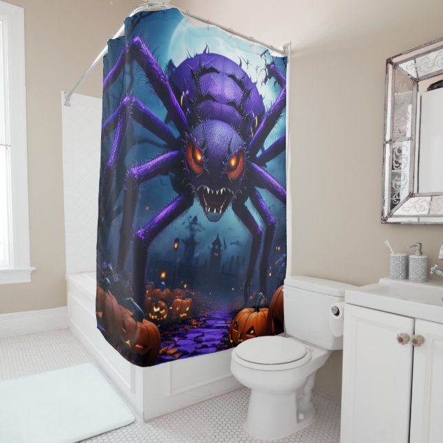 Spider Monster Halloween Shower Curtain (In Situ)